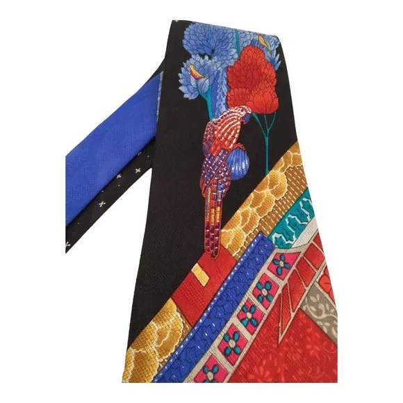 LEONARD PARIS Multicolor Parrot Print Silk Tie 58-3.75 EX COND